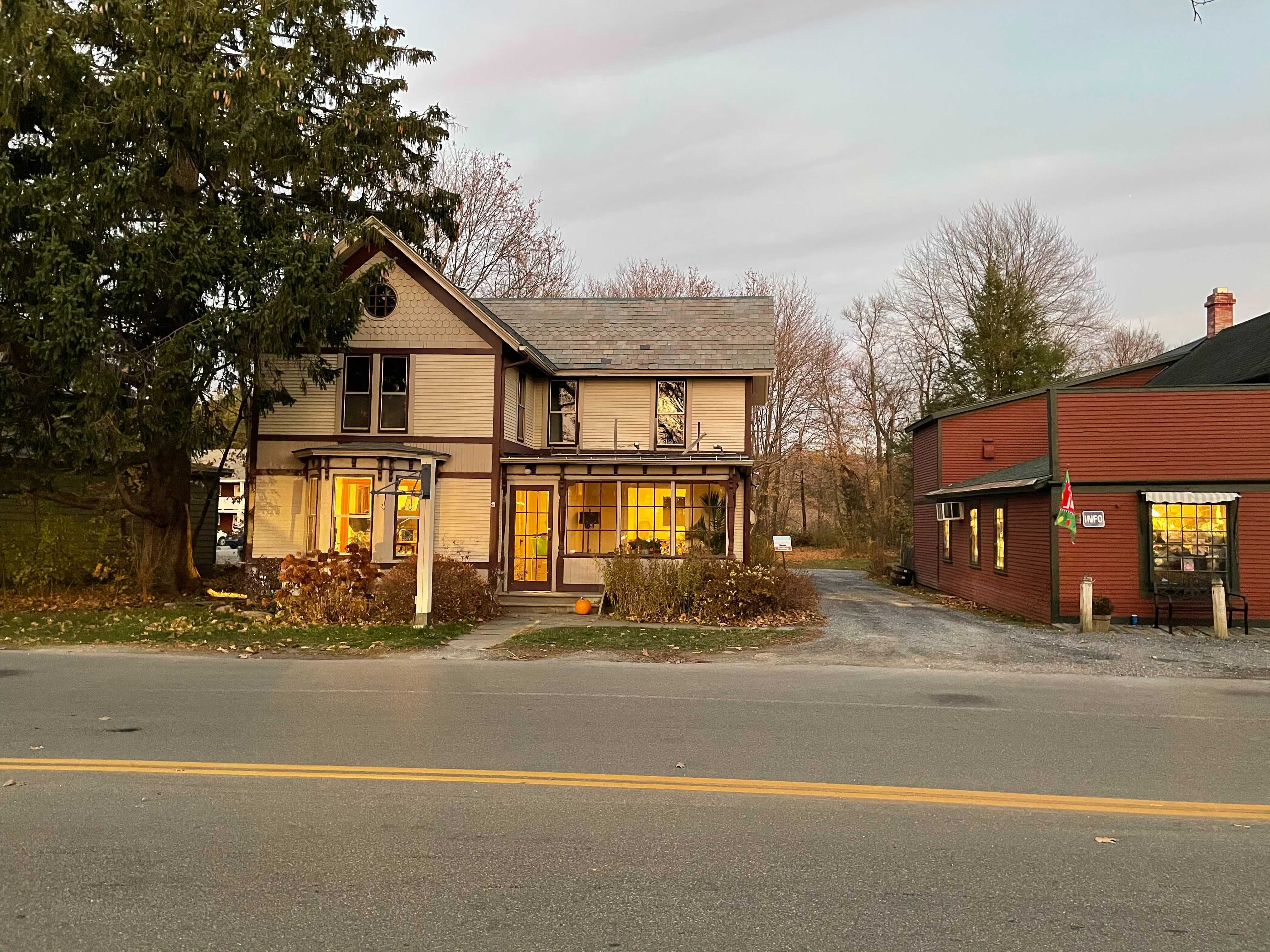 picture of the new hack club office in shelburne in the evening